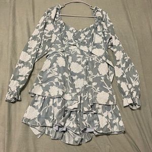 Blue & white long sleeve romper